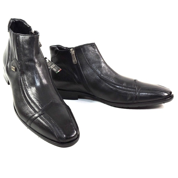 ERNESTO DOLANI 🇮🇹 MEN'S BLACK SOFT LEATHER WINTER ANKLE BOOTIE - Picture 1 of 8